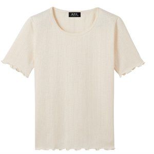 A.P.C. Jeannette pointelle short sleeve top, Cream, Size Large